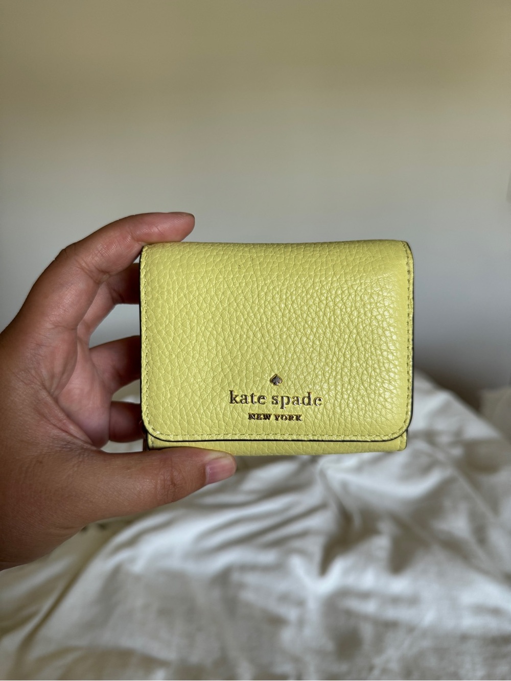 Kate Spade Kayla Small L-Zip Pebbled Leather Wallet - Lime Slushy EUC $129 msrp